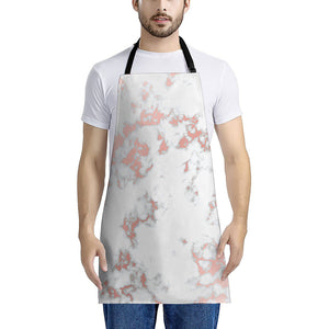 White Rose Gold Marble Print Apron