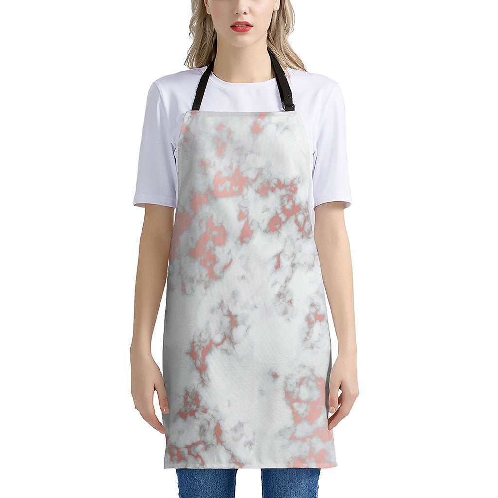 White Rose Gold Marble Print Apron