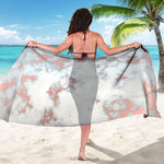 White Rose Gold Marble Print Beach Sarong Wrap