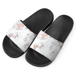 White Rose Gold Marble Print Black Slide Sandals