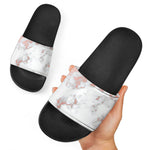 White Rose Gold Marble Print Black Slide Sandals