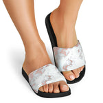 White Rose Gold Marble Print Black Slide Sandals