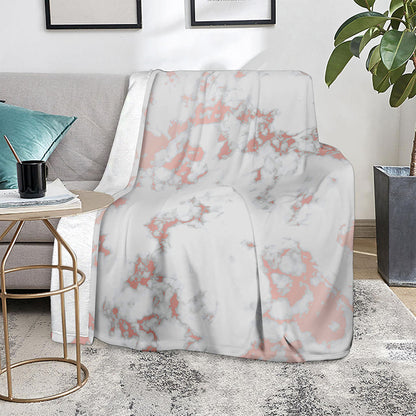 White Rose Gold Marble Print Blanket