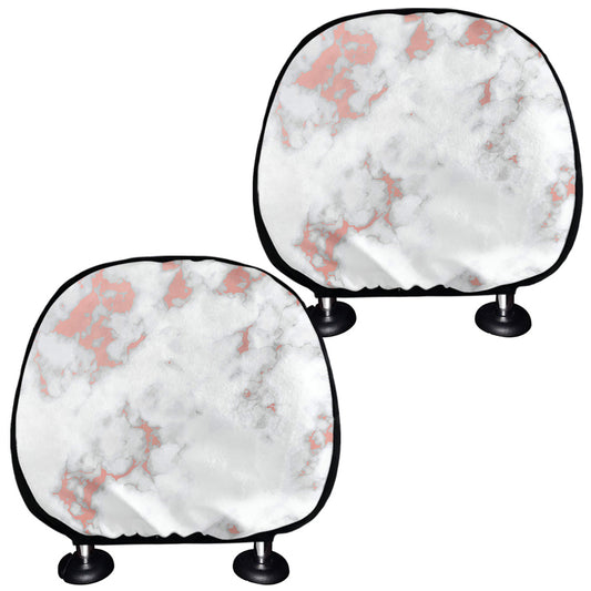 White Rose Gold Marble Print Car Headrest Covers