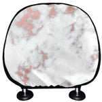 White Rose Gold Marble Print Car Headrest Covers