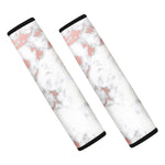 White Rose Gold Marble Print Car Seat Belt Covers
