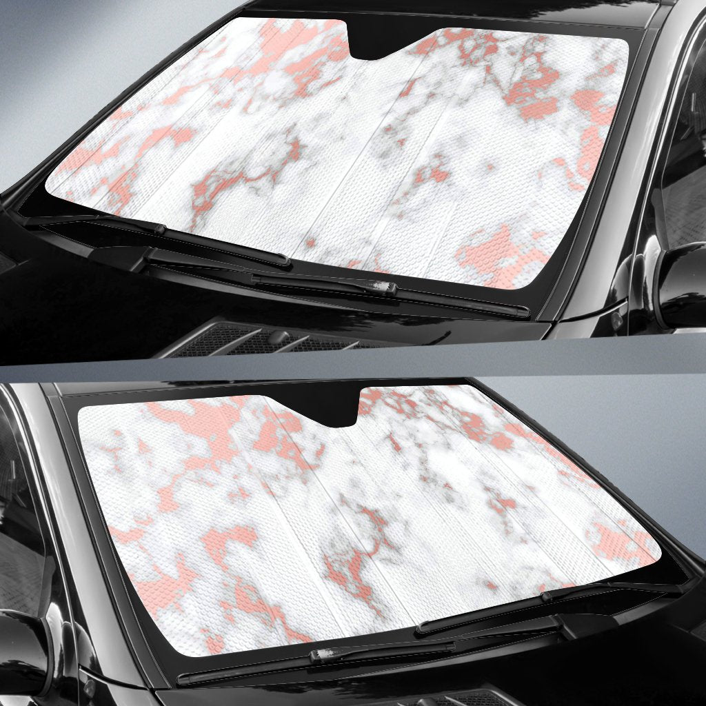 White Rose Gold Marble Print Car Sun Shade GearFrost