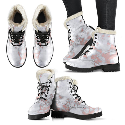White Rose Gold Marble Print Comfy Boots GearFrost