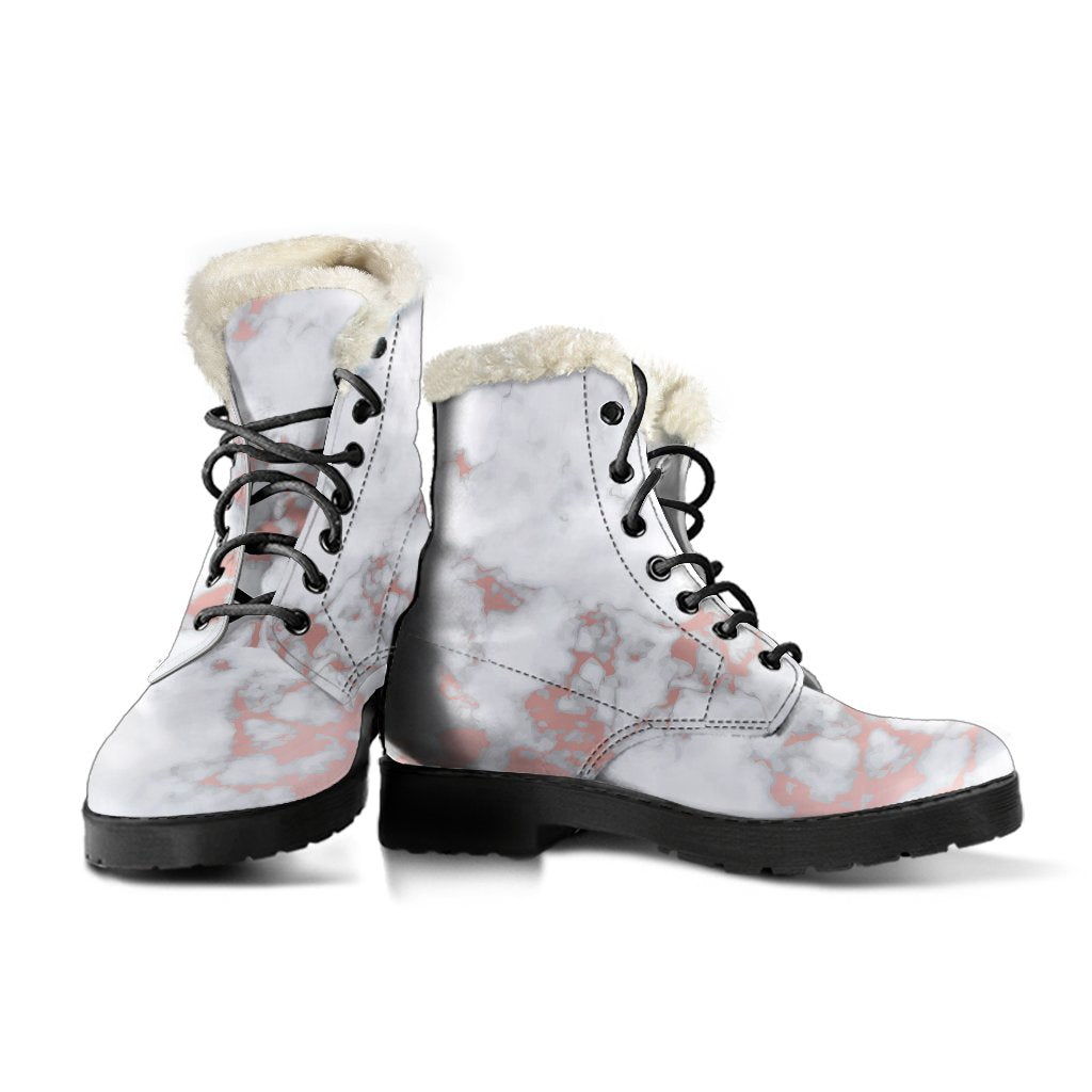 White Rose Gold Marble Print Comfy Boots GearFrost