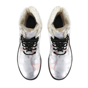 White Rose Gold Marble Print Comfy Boots GearFrost