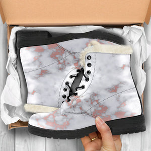 White Rose Gold Marble Print Comfy Boots GearFrost