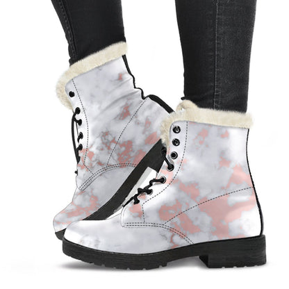 White Rose Gold Marble Print Comfy Boots GearFrost