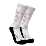 White Rose Gold Marble Print Crew Socks