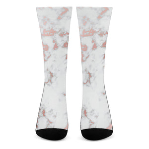 White Rose Gold Marble Print Crew Socks