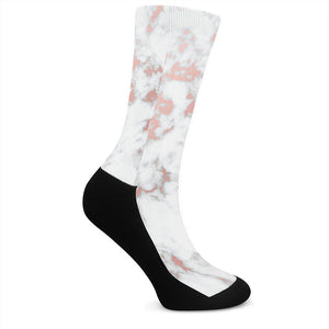 White Rose Gold Marble Print Crew Socks