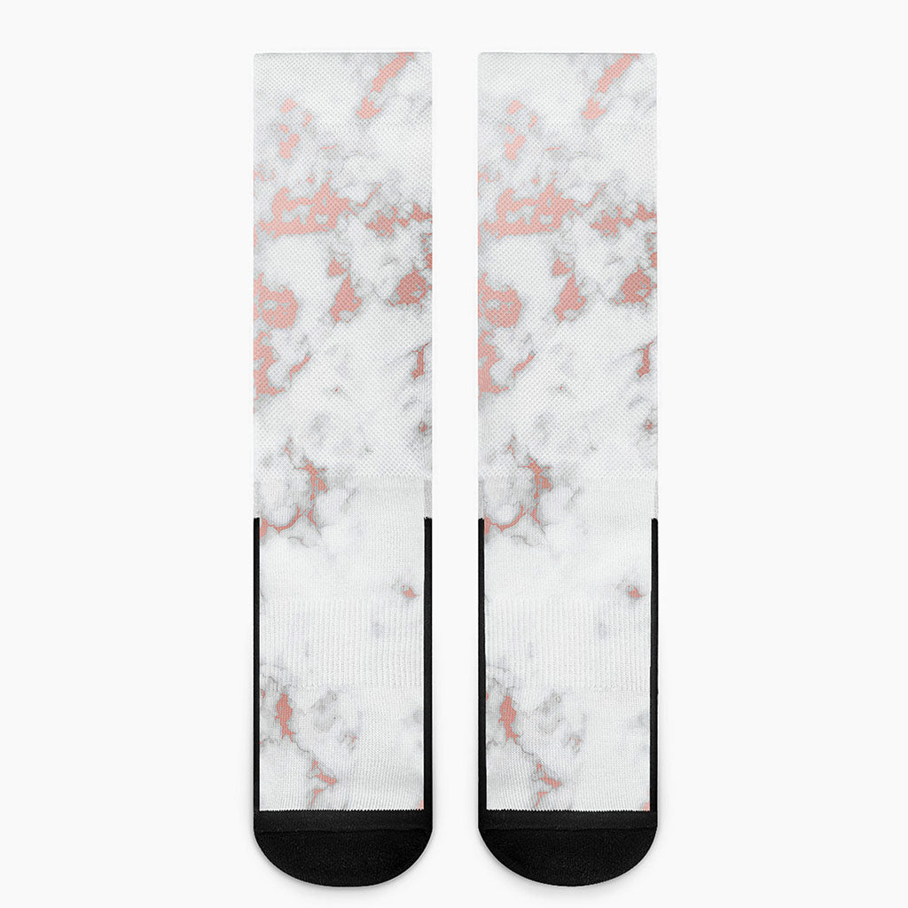 White Rose Gold Marble Print Crew Socks