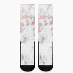 White Rose Gold Marble Print Crew Socks