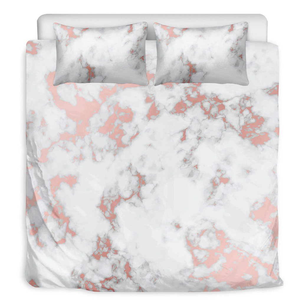 White Rose Gold Marble Print Duvet Cover Bedding Set