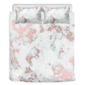White Rose Gold Marble Print Duvet Cover Bedding Set