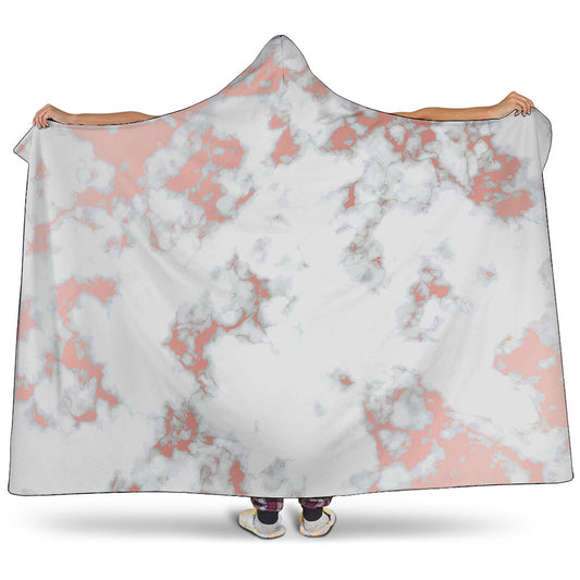 White Rose Gold Marble Print Hooded Blanket