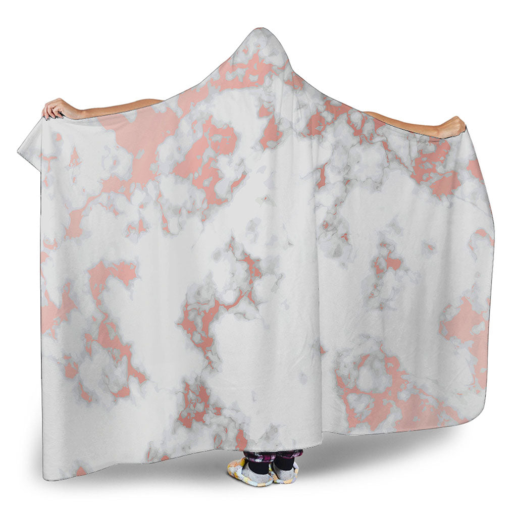 White Rose Gold Marble Print Hooded Blanket