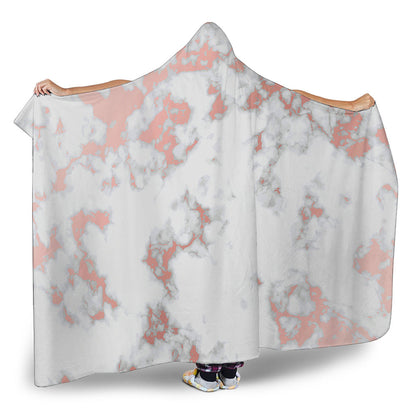 White Rose Gold Marble Print Hooded Blanket