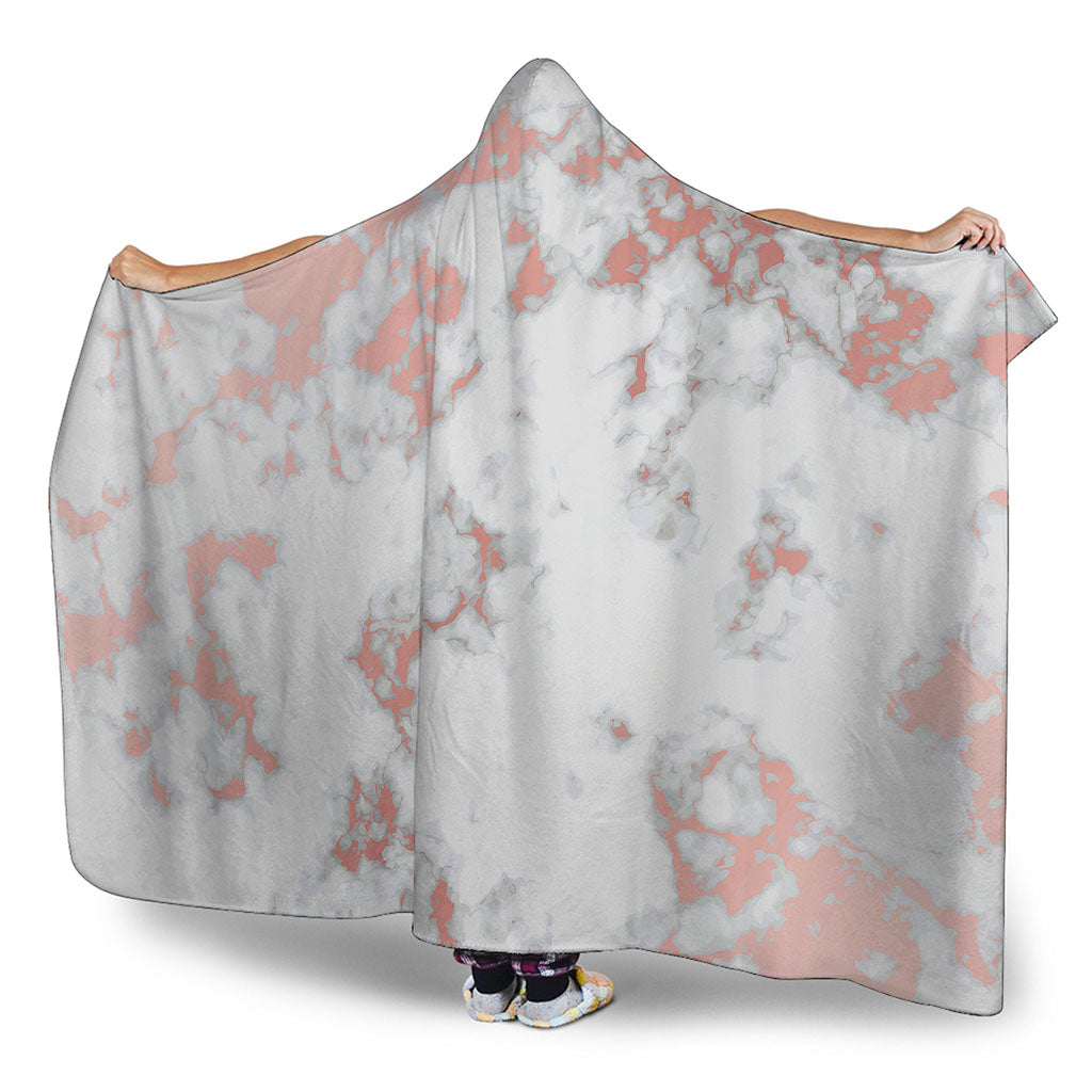 White Rose Gold Marble Print Hooded Blanket