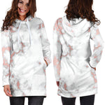 White Rose Gold Marble Print Hoodie Dress GearFrost
