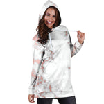 White Rose Gold Marble Print Hoodie Dress GearFrost