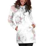 White Rose Gold Marble Print Hoodie Dress GearFrost