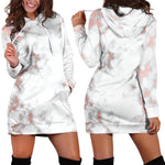 White Rose Gold Marble Print Hoodie Dress GearFrost