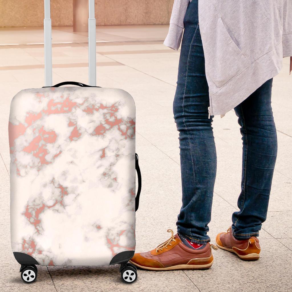 White Rose Gold Marble Print Luggage Cover GearFrost