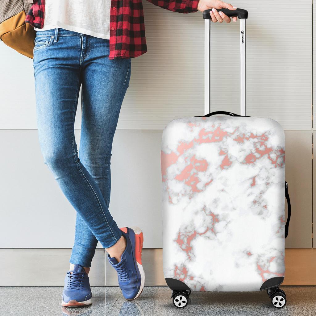 White Rose Gold Marble Print Luggage Cover GearFrost
