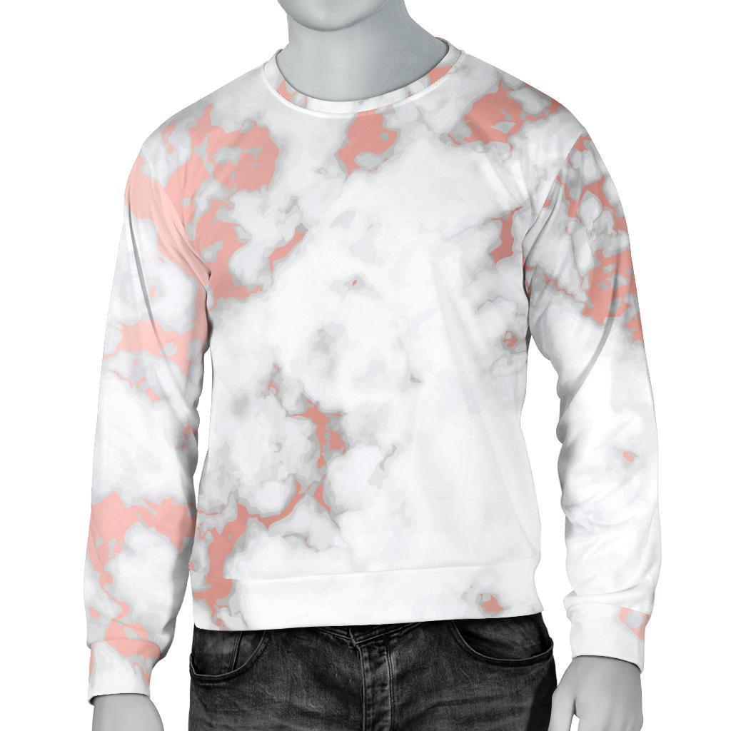 White Rose Gold Marble Print Men's Crewneck Sweatshirt GearFrost