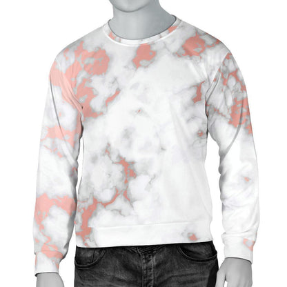 White Rose Gold Marble Print Men's Crewneck Sweatshirt GearFrost