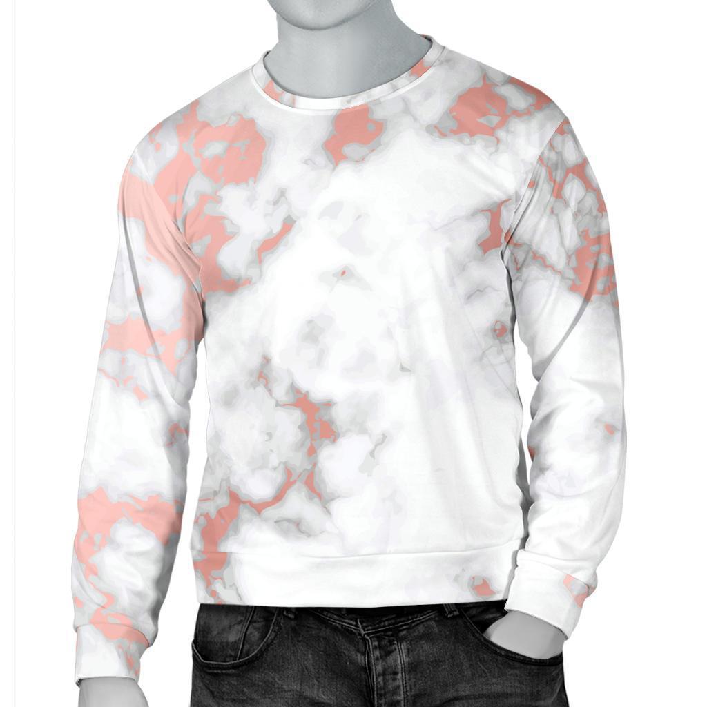 White Rose Gold Marble Print Men's Crewneck Sweatshirt GearFrost
