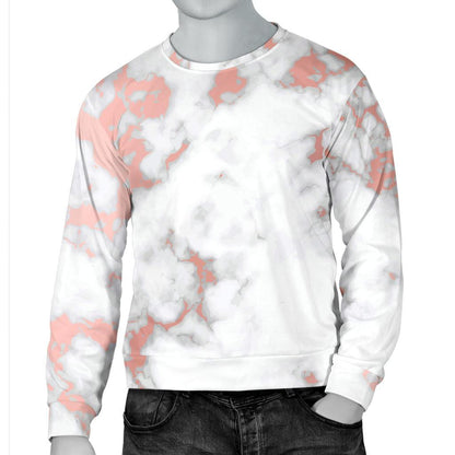 White Rose Gold Marble Print Men's Crewneck Sweatshirt GearFrost