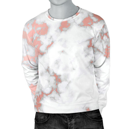 White Rose Gold Marble Print Men's Crewneck Sweatshirt GearFrost