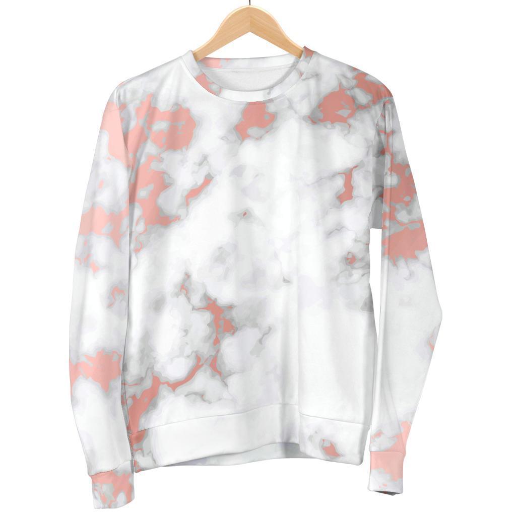 White Rose Gold Marble Print Men's Crewneck Sweatshirt GearFrost
