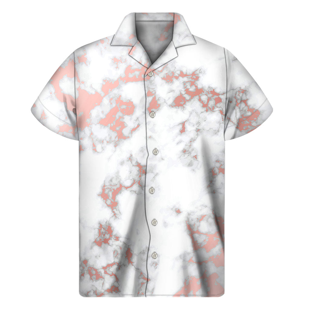 White Rose Gold Marble Print Men's Short Sleeve Shirt