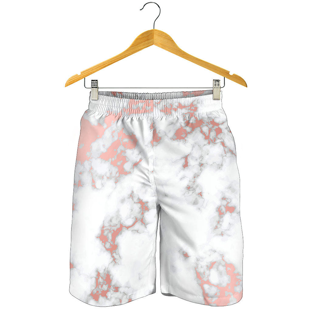 White Rose Gold Marble Print Men's Shorts