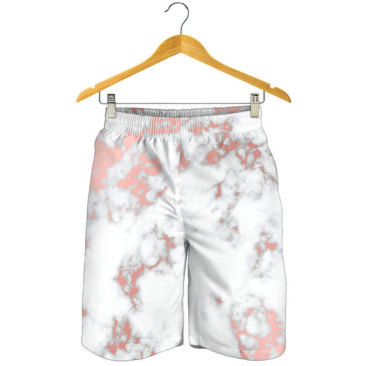 White Rose Gold Marble Print Men's Shorts