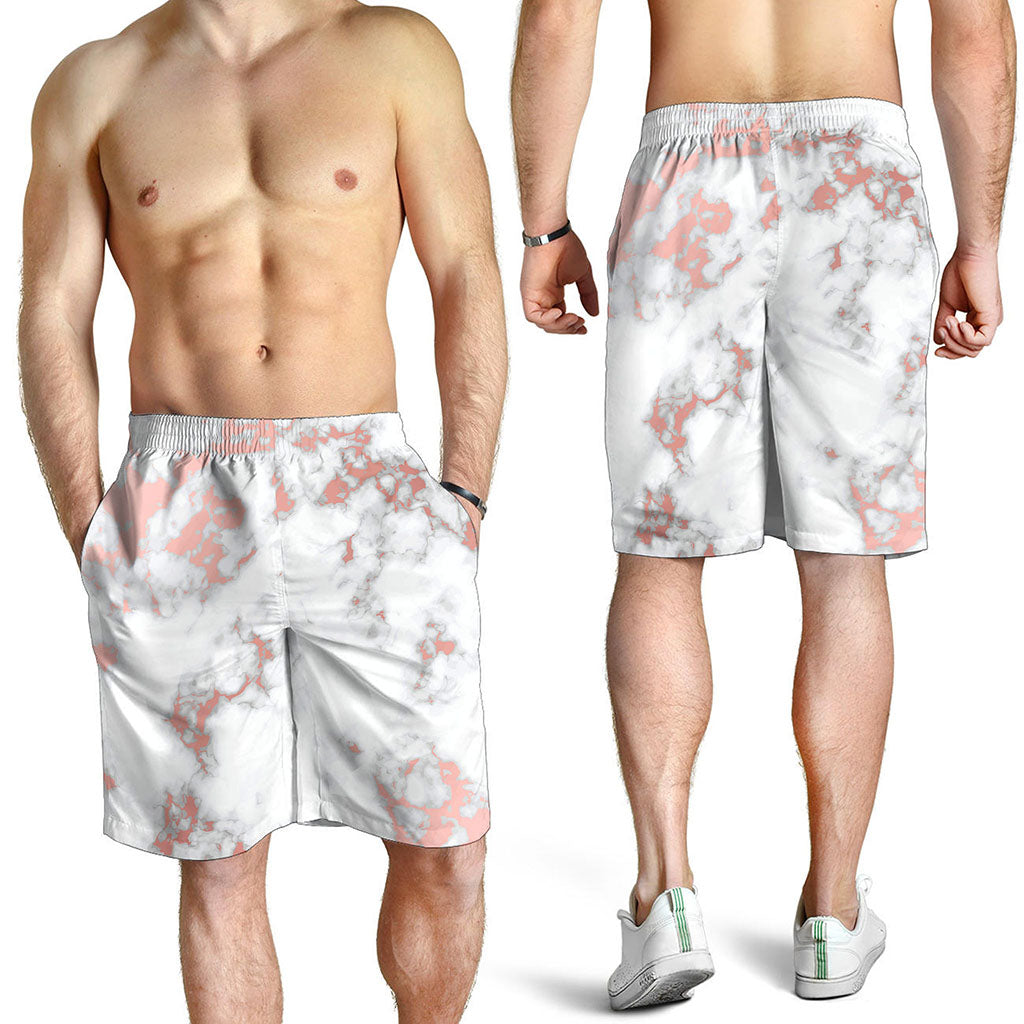 White Rose Gold Marble Print Men's Shorts