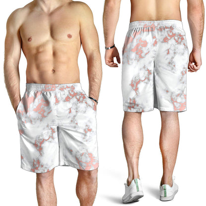 White Rose Gold Marble Print Men's Shorts