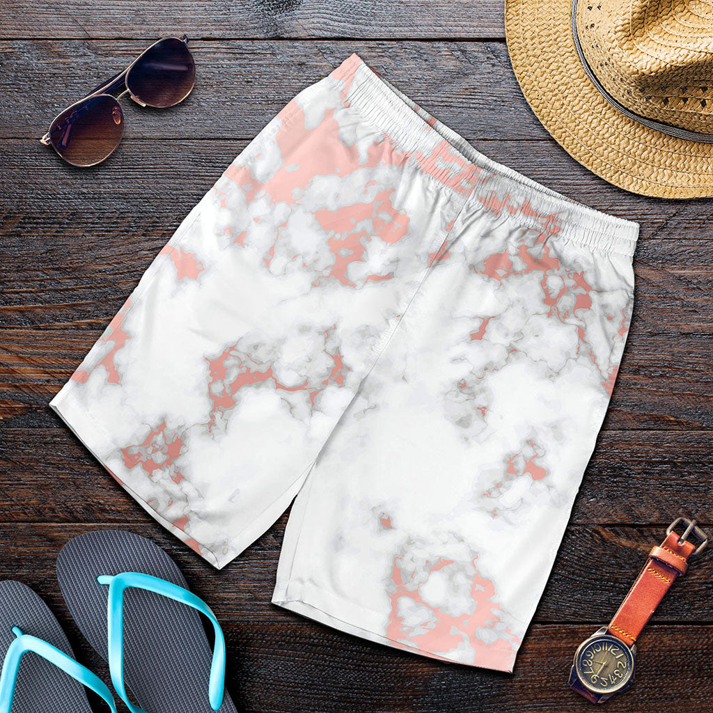 White Rose Gold Marble Print Men's Shorts