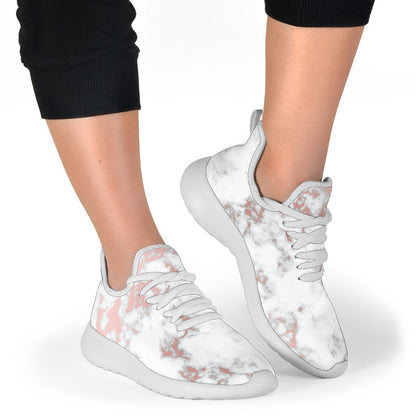 White Rose Gold Marble Print Mesh Knit Shoes GearFrost