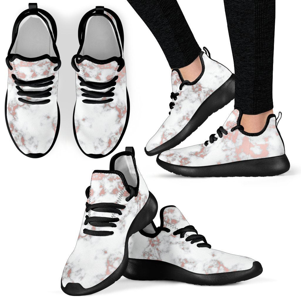 White Rose Gold Marble Print Mesh Knit Shoes GearFrost