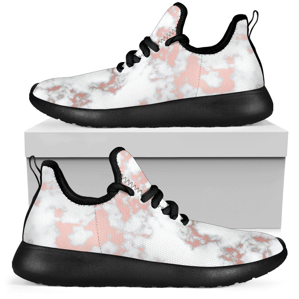 White Rose Gold Marble Print Mesh Knit Shoes GearFrost