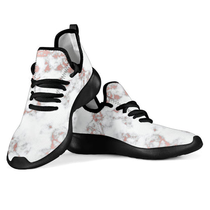 White Rose Gold Marble Print Mesh Knit Shoes GearFrost