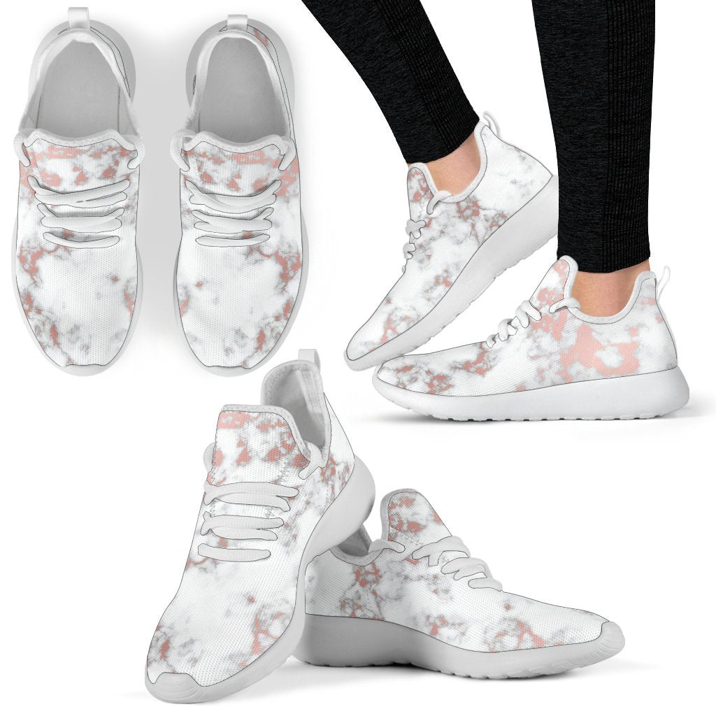 White Rose Gold Marble Print Mesh Knit Shoes GearFrost